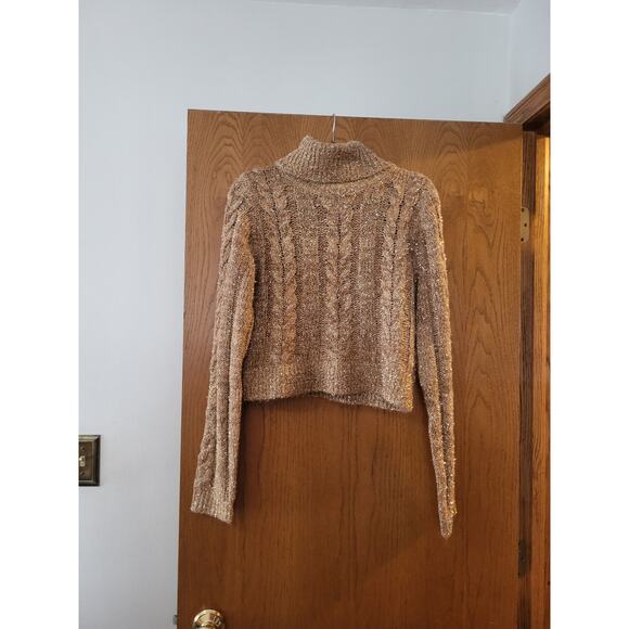 Anthropologie Pilcro Shine Metallic Wool Cable Knit Turtleneck Sweater Size MP - Picture 3 of 8